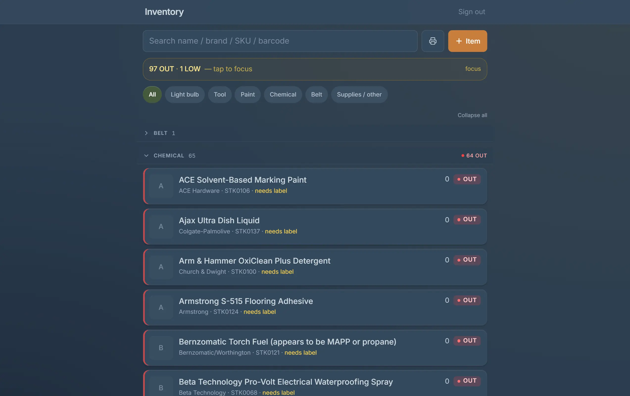 Envo inventory list
